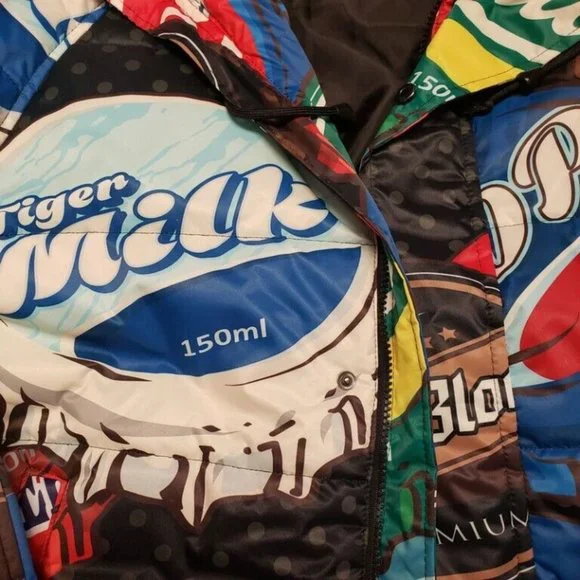 Members Only Mens Size M Black Soda Bottle Cap Jacket Faux Fur Hooded Puffer - Picture 6 of 7